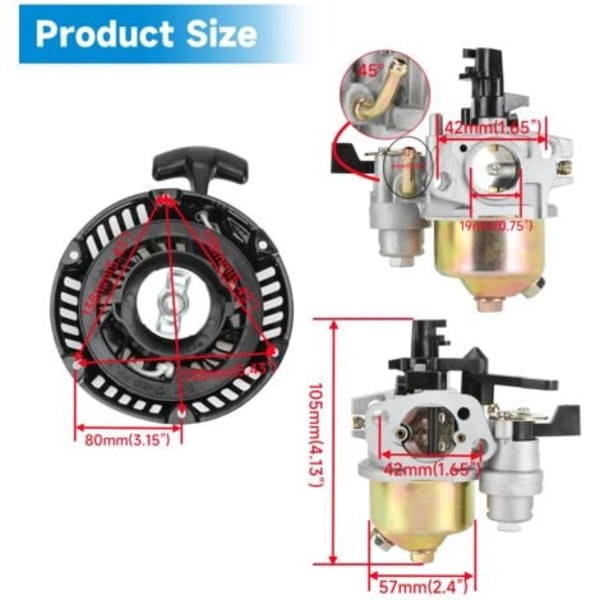 GX160 Rekylstarter & Karburator Samling Passer Predator 212cc 196cc 6.5hk Motor GX200 GX120 Coleman CT200U BT200X Mini Bike KT196 Go Kart Generator