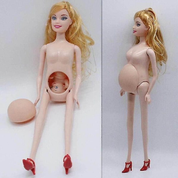 Dukkefamilie på fire pige lille dreng gravid mor og far dukke barn[HK]