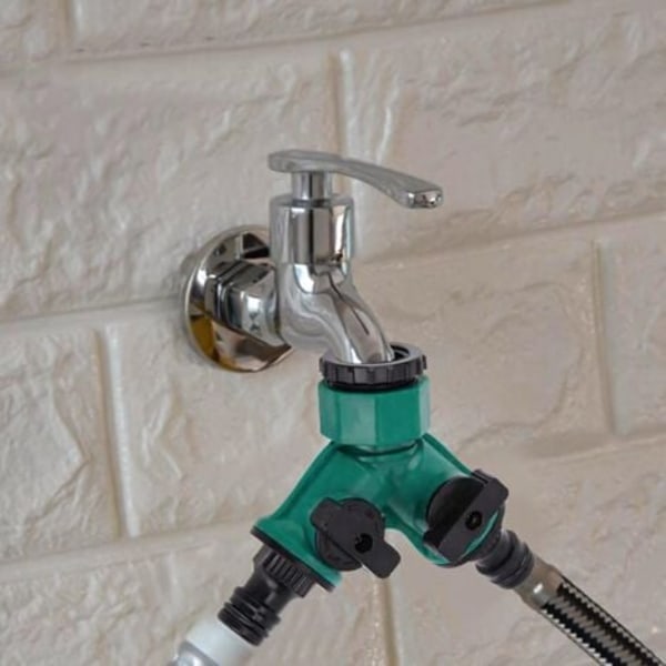 2-pakning 2-veis slangekobling med stengeventil, hurtigkobling hageslangekobling, hageslangekobling for 3-4-6 kraner