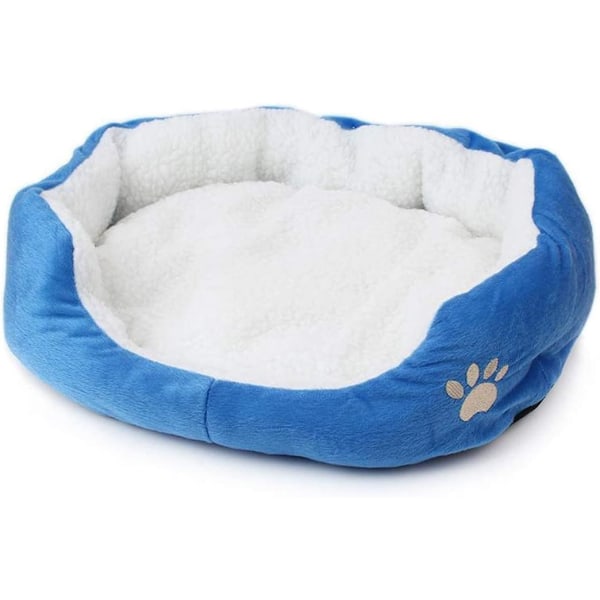 XJ-Kæledyrsseng til katte og små mellemstore hunde Kurv med pude Rund eller oval donutform Nesting Kæledyrsseng, Blå, 60 * 50, A