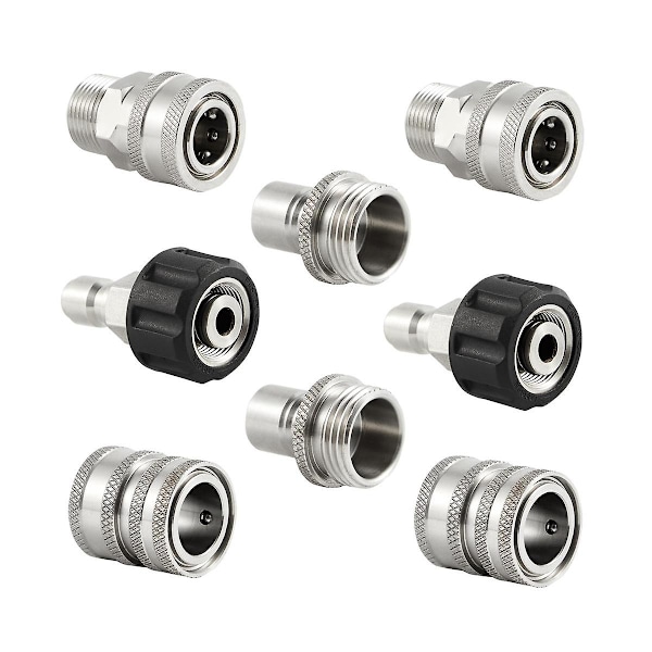 XJ-Rustfrit Stål Højtryksrenser Quick Connect Kit, m22 14mm til 3/8in Quick Connect, 3/4in til 1/2in Qu