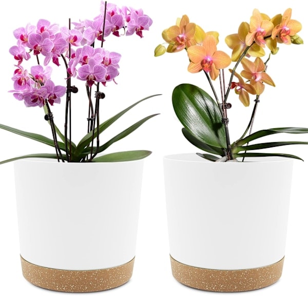 Sæt med 2 stk. 20 cm indendørs plantekasser med drænhuller og aftagelig bund. Moderne dekorativ udendørs skål (hvid, 20 cm).