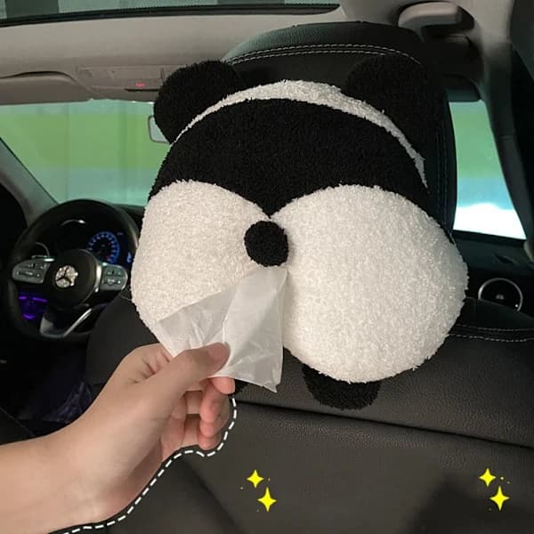 Panda Bil Tissue Box Mjuk Tecknad Pappersservettfodral Bil[XJ]