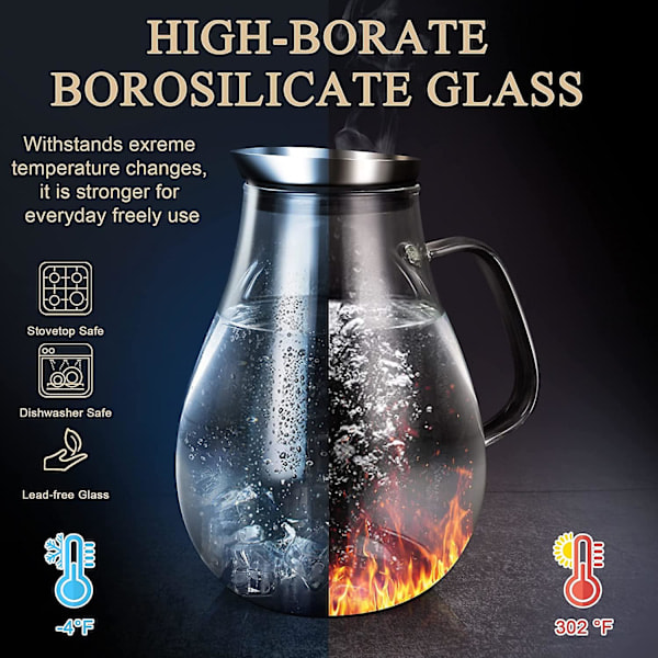 Liter glaskaraffel med låg og hældetud, vandkaraffel, isbeholder, til hjemmelavede drikke/iste/mælk/kaffe/servering af vin