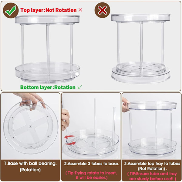 XJ-Køleskabsorganisator Lazy Susan Køkkenorganisator Roterende Krydderiholder (Transparent-23CM)