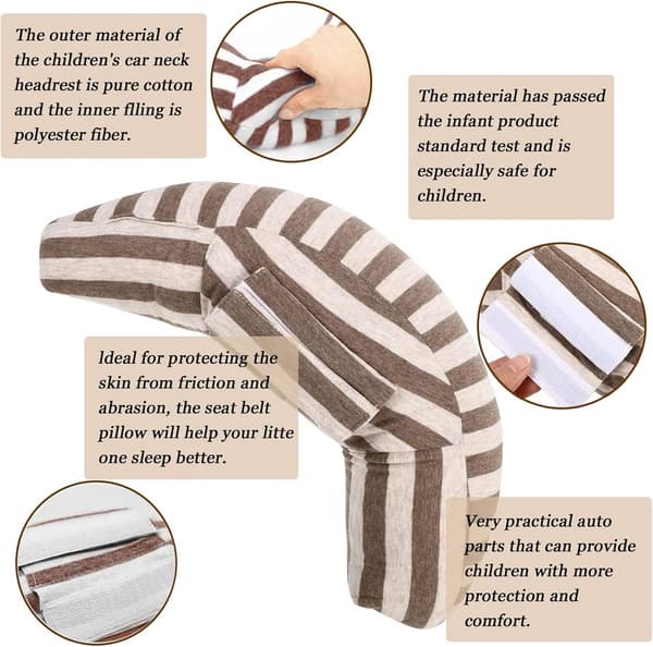 Säkerhetsbälteskudde för barn, bilsovkudde, brun, 30x15x11cm
