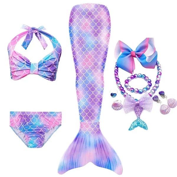 Lasten tyttöjen uima-merenneidon pyrstö Merenneito-asu Cosplay Lasten sateenkaari merenneito uimapuku Fantasia-asuun voidaan lisätä Monofin-evä