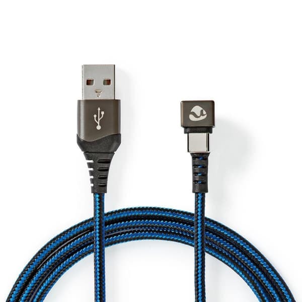 XJ-USB-kabel | USB 2.0 | USB-A Hann | USB-C™ Hann | 480 Mbps | Gullbelagt | 2.00 m | Rund | Flettet / Nylon | Blå / Svart | Kartong med dekket vindu