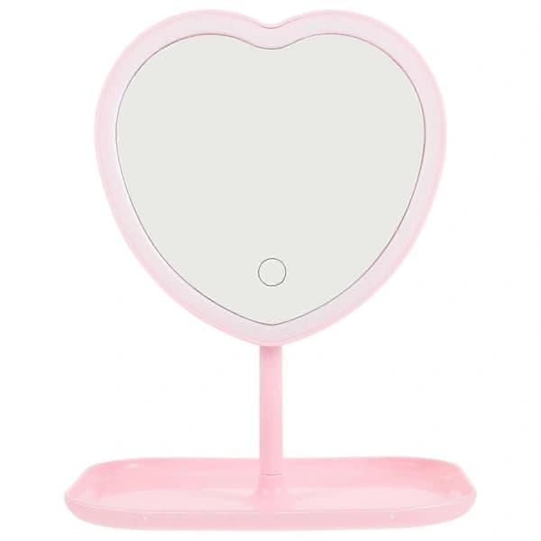USB-opladelig LED-makeup-spejl, skrivebordsspejl, hjerteformet spejl til kvinder