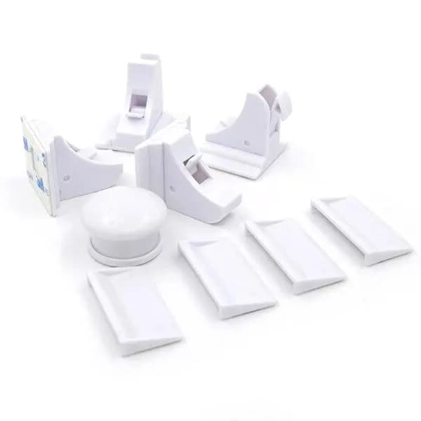 Magnetiske børnesikringer til skabe skuffer og døre med nøgle selvklæbende installation hvid 4-pack