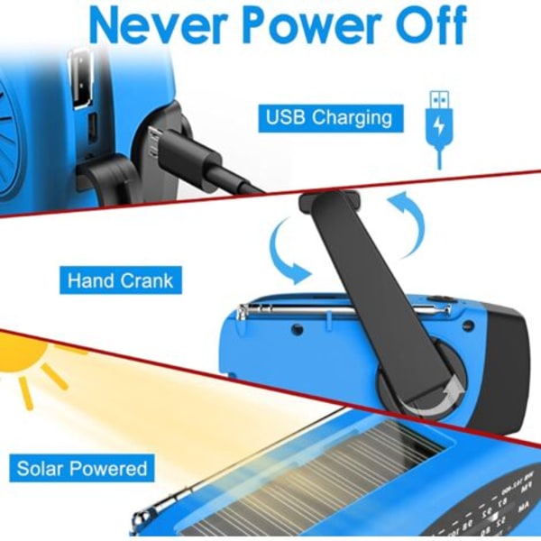 Handvevad/Uppladdningsbar/Solcellsdriven Radio med AM/FM/NOAA Väderprognos, Manuell Korkgenerator, 600mAh Mobiltelefon Power Bank, LED Flasklampa