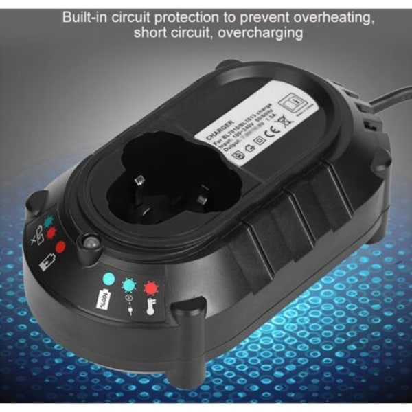 Li-ion Batterioplader, Erstatnings Hurtig Batterioplader Lithium Batteri Ladestation til 12V DC 1.5A Makita BL1013 BL7010 (EU Stik)