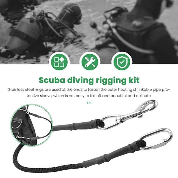 Sukelluksen Rigging Kit Joustava Köysi Säiliö Vedenalainen Sidemount-pullo Bungee Snap-koukulla