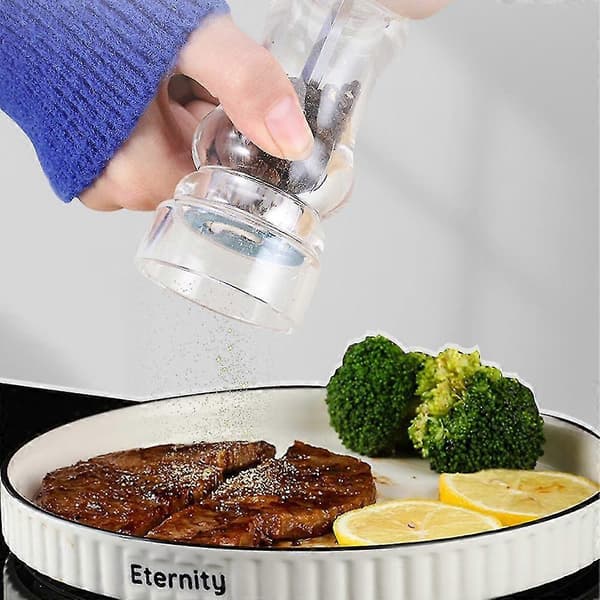 Manual Pepper Mill and Salt Shaker Set - Transparent Adjustable Grinder and Container - Acrylic, Clear Small * Medium