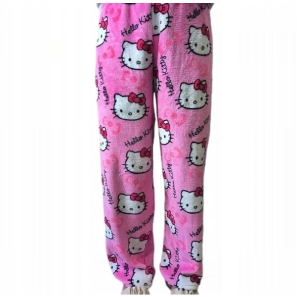 Cartoon HelloKitty Flanellpyjamas Plysch Tjockare Varma Pyjamas för Kvinnor Ros Röd