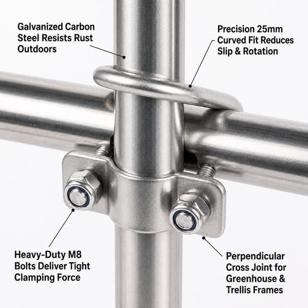 5-pack runda rörklämmor för 25 mm rör, M8, silver 25 kcal outer diameter round tube