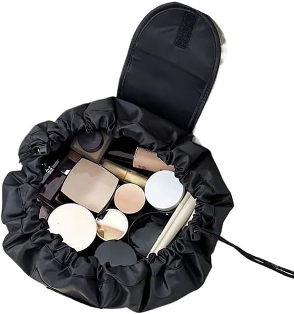 Rejsetaske med snoretræk til kosmetik, sort, bærbar makeuptaske