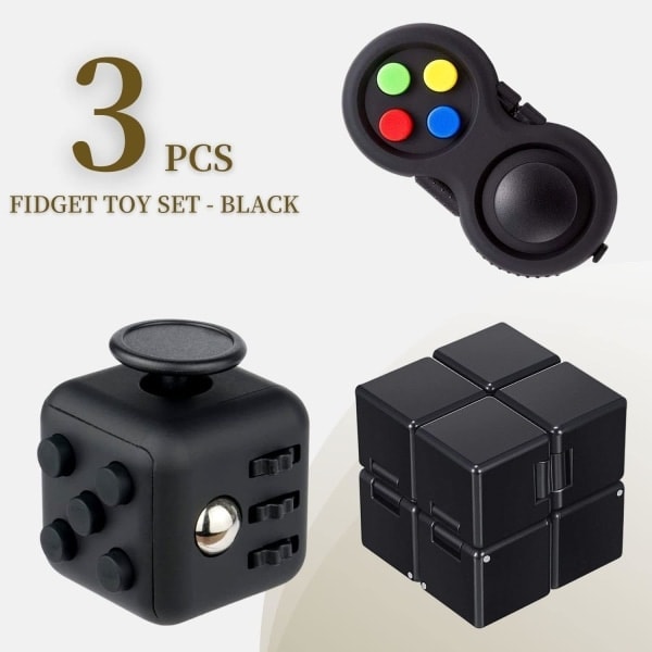 3-delt Fidget Leketøysett for Ultimat Stresslindring, Infinity Cube og Kontroller - Perfekt Kontorgave for Barn