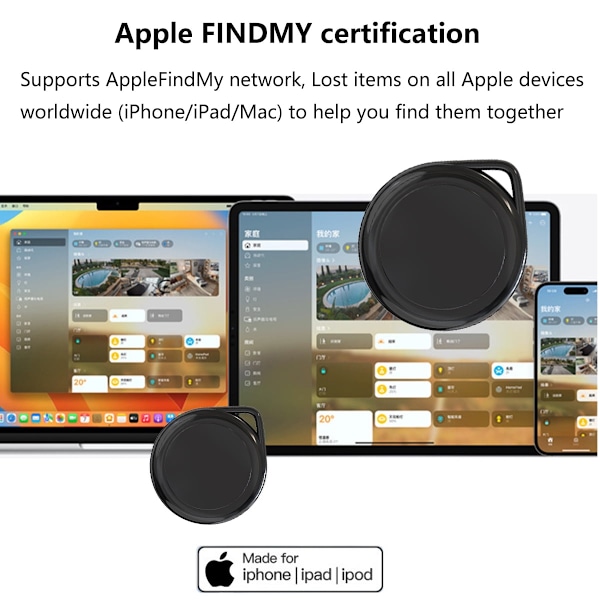 XJ-Nøkkelring, Fungerer med Apple Find My (kun iOS), Utskiftbart batteri, Mistet modus, GPS-sporing for barn, Bagasje, Lommebok