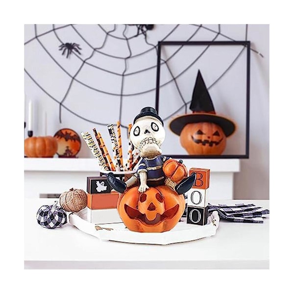 Lysande Dödskalle Halloween Pumpa Dekorationer Mini Pumpa Ornament För Rolig Halloween Dekor Inomhus Da