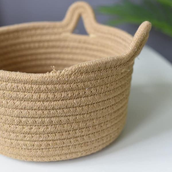 Vävda förvaringskorgar, 100 % bomullsrep, kattöronsdesign, set om 3 för barnkammare, sovrum och vardagsrum, brun, S/M/L