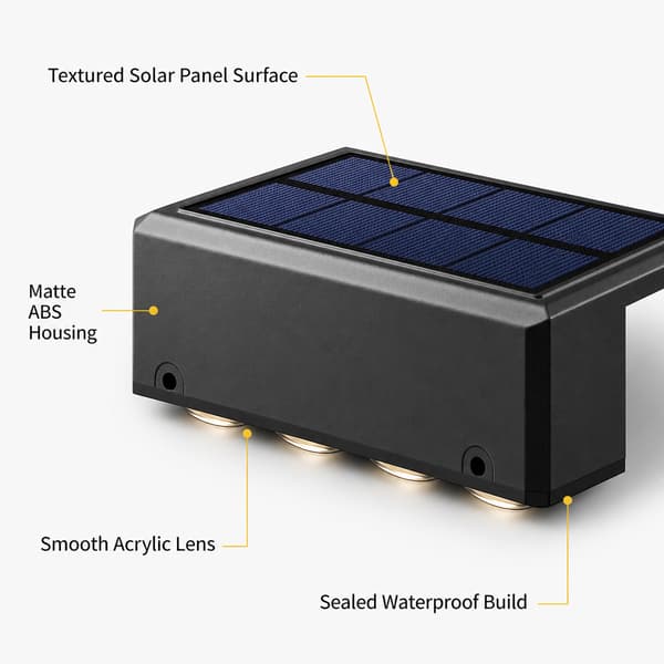 Sæt med 4 4-LED Solar Hegnslamper, Lyse Varme Udendørs Dækslamper, Sort 4 lights (warm light) Four packs