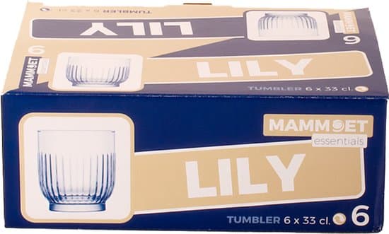 Mammoet Lily Vattenglas set om 6, 33 cl räfflade dricksglas, klara glas för vatten, cocktails, läsk, diskmaskinssäkra
