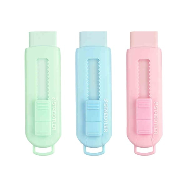 3-pack Sliding Click Pen Erasers 3 Colors