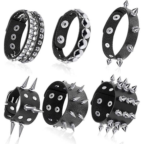 Punk Nitar Armband Läder Nitar Armband Manschett För Jul Paket Om 6, Barn, Kvinnor