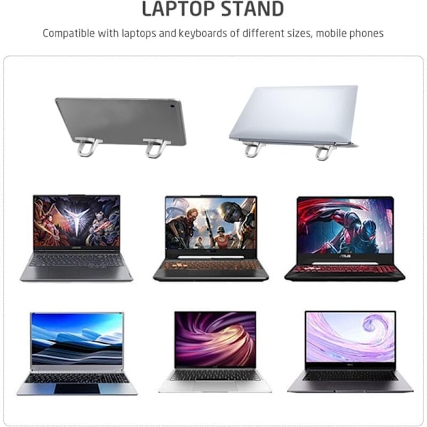 2-delt Laptopstativ, Sammenklappeligt Stativ, Selvklæbende Computerstativ, Ergonomisk og Usynligt, Kompatibelt med Mange Bærbare Computere (Sølv)