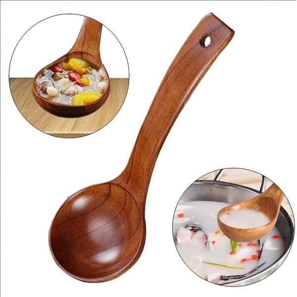 Naturlig japansk träsked för soppa, gröt, ramen, ris, långskaftad sked, present