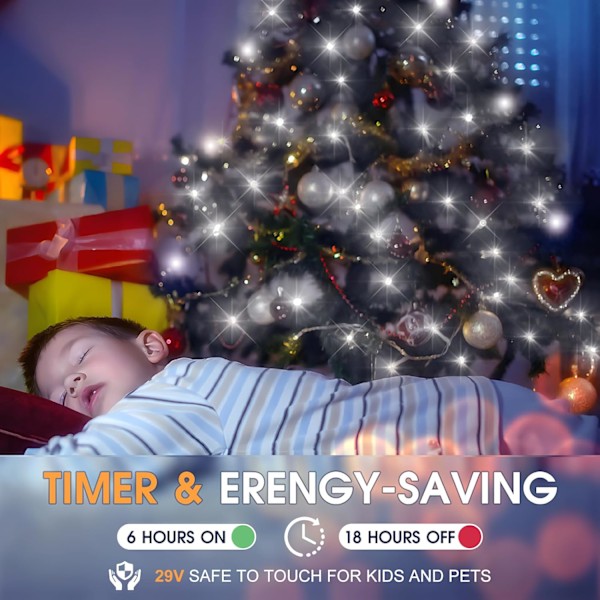 XJ-403ft 1000 LED Lyslenke Utendørs Julebelysning 8 Moduser & Timer Kald Hvit
