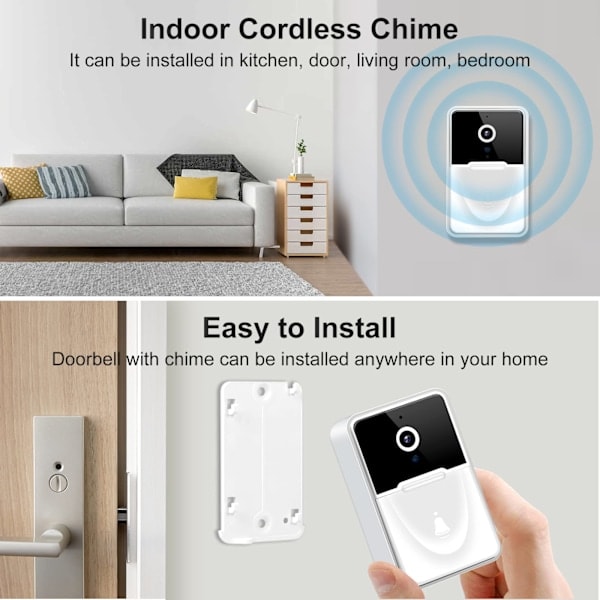 Wireless Doorbell Camera, Intelligent Visual Doorbell for Home, HD Night Vision, WiFi Rechargeable Security Doorbell, APP Control (White)