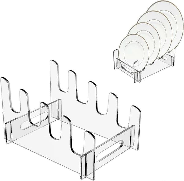 Acrylic Plate Rack, Clear Dish Plate Rack, Clear Acrylic Dish Rack Storage Rack, Porcelain Organizer 4 Layers