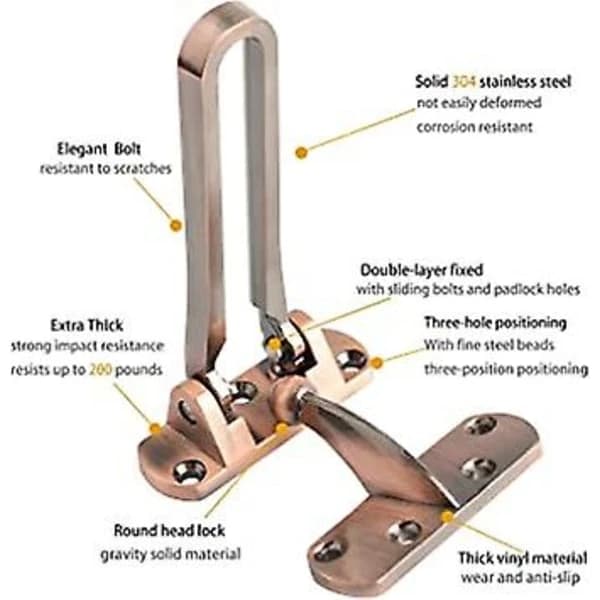 Dörrförstärkningslås Swing Bar-lås för hemsäkerhet Ytterdörrlås för barn Förtjockad Solid Aluminiumlegering (Silver, 2-pack)