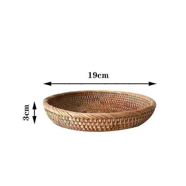 Handvävd bricka i rotting för frukt, bröd, snacks och servering, brun, 19 x 3 cm