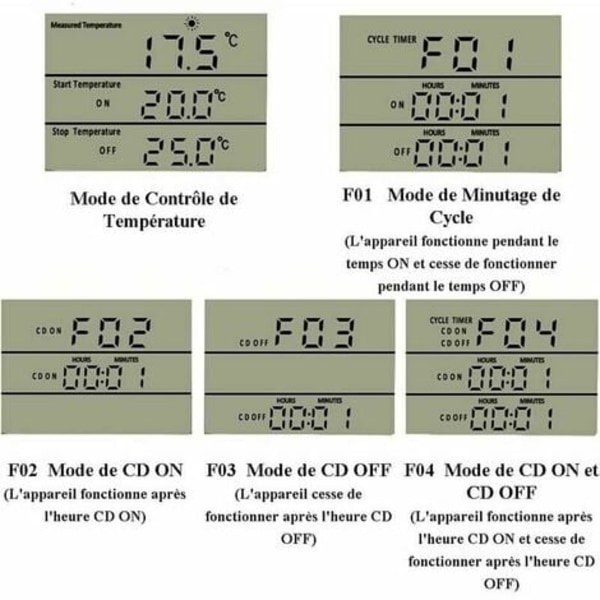 KZQ Termostatkontakt, Temperaturkontroller, Varme- og kjøletermostat, Digital termostatregulator med probe, LCD Temperaturkontrollerkontakt