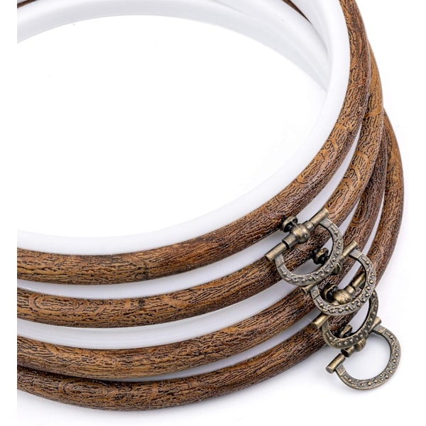 XJ- 4 stycken 15 cm runda broderiramar displayram cirkel, korsstygnsramring imiterat trä broderikit