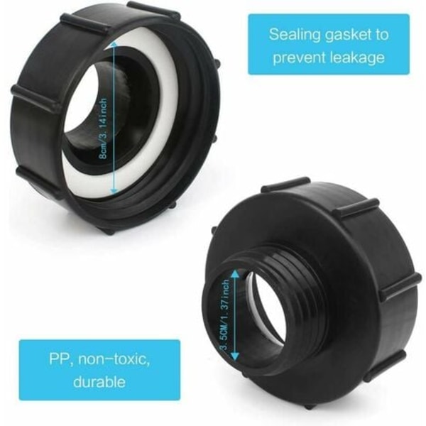 IBC-adapteri S100x8 - S60x6 pienennys PTFE-teipillä - 1000 litran säiliöhanaan, IBC-säiliöadapteri sadevesisäiliön tynnyriventtiilille