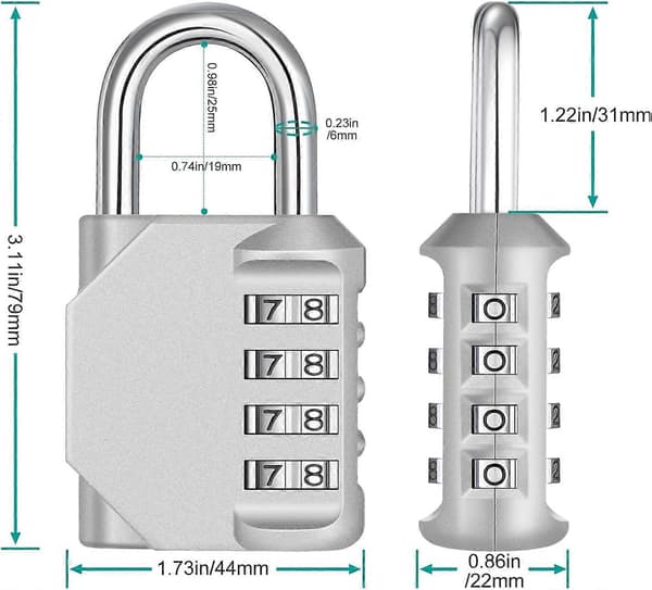 Combination Padlock, 4-Digit Coded Padlock, Gym Lock, School Locker Lock, Weatherproof Outdoor Combination Lock (Black) Silver