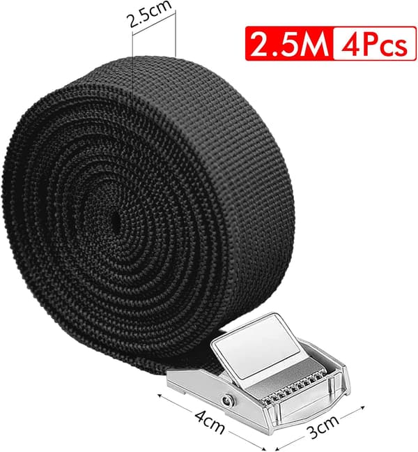 4 ST Spændebånd 2.5*250CM (Sort) Sort Spændestrop, ZQKLA