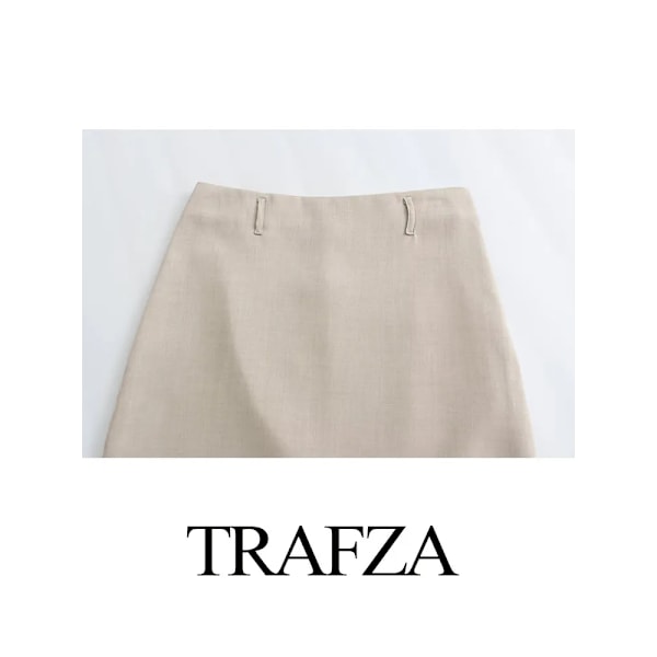 TRAFZA Dam 2-dels Set Långärmad Enkelknäppt Fickdekoration Mångsidig Rak Skuren Kappa+Elegant Slits Fåll Dragkedja Kjole