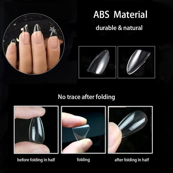 XJ-Mandelformade konstgjorda nagelspetsar - Medium Mandelformade Transparenta Heltäckande Naglar