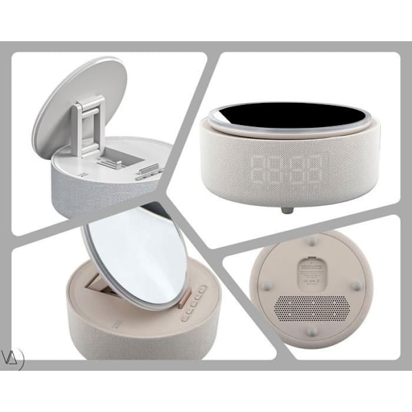 Sminkspegel och peksensor LED-nattlampa med trådlös laddare och Bluetooth-högtalare i grå färg