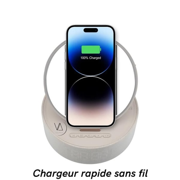 Sminkspegel och peksensor LED-nattlampa med trådlös laddare och Bluetooth-högtalare i grå färg