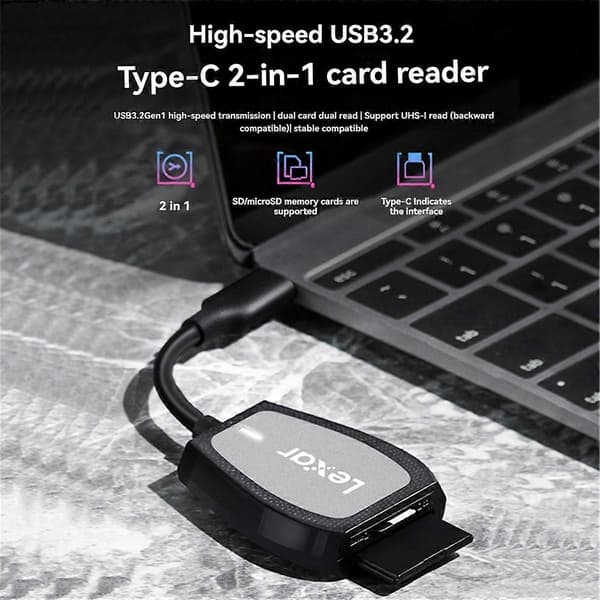 Lexar 470U USB 3.2 -kortinlukija Type C - SD/Micro-SD/TF-adapteri