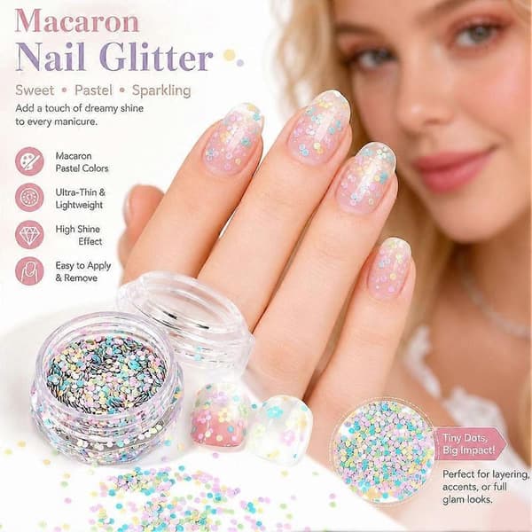Nagelpaljetter Box - Macaronfärger, 0.1cm, UV Gel, 3D Dekoration