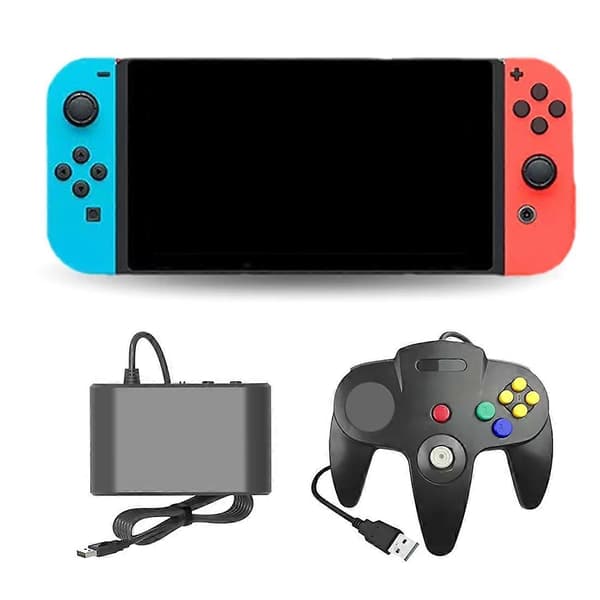 USB-adapterkonverter for Nintend 64, kontrolleradapter 2 porter Gamepad Gaming-konverter for Switch/OLED Model PC Window Black