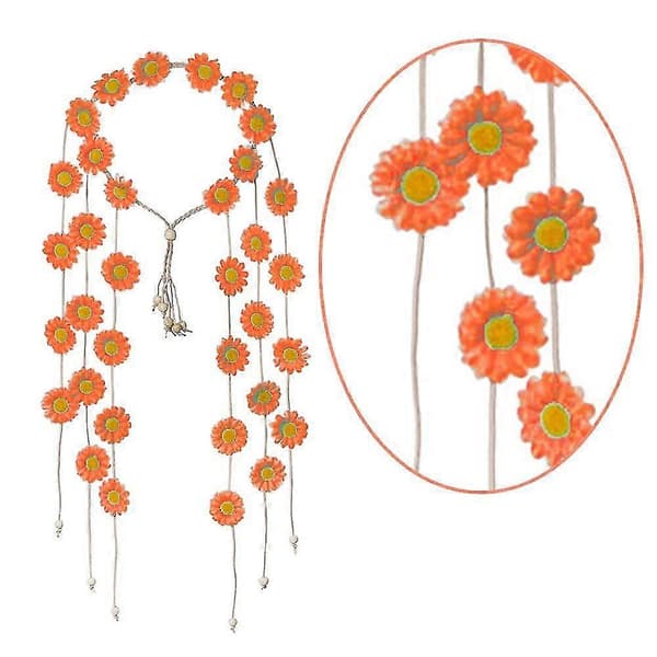 Pannebånd Blomsterkrone, Dame Hippie Hodeplagg Justerbart Blomsterhodeplagg Hårtilbehør, 5305 Orange