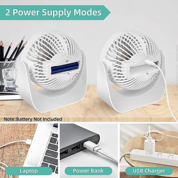 Lydløs bordventilator, USB-ventilator, 3 hastigheder, 360° rotation, lille bordventilator